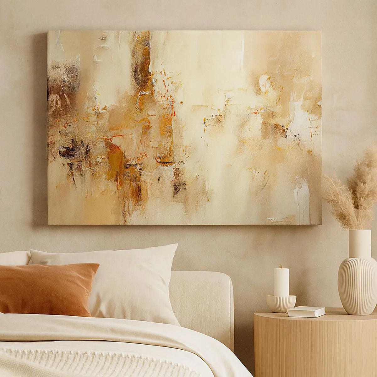 Schilderen op canvas - Een abstracte compositie in warme tinten geel en bruin. - 70x50cm - Ziel van Amber - Moderne wanddecoratie voor woonkamer en slaapkamer ARTTOR