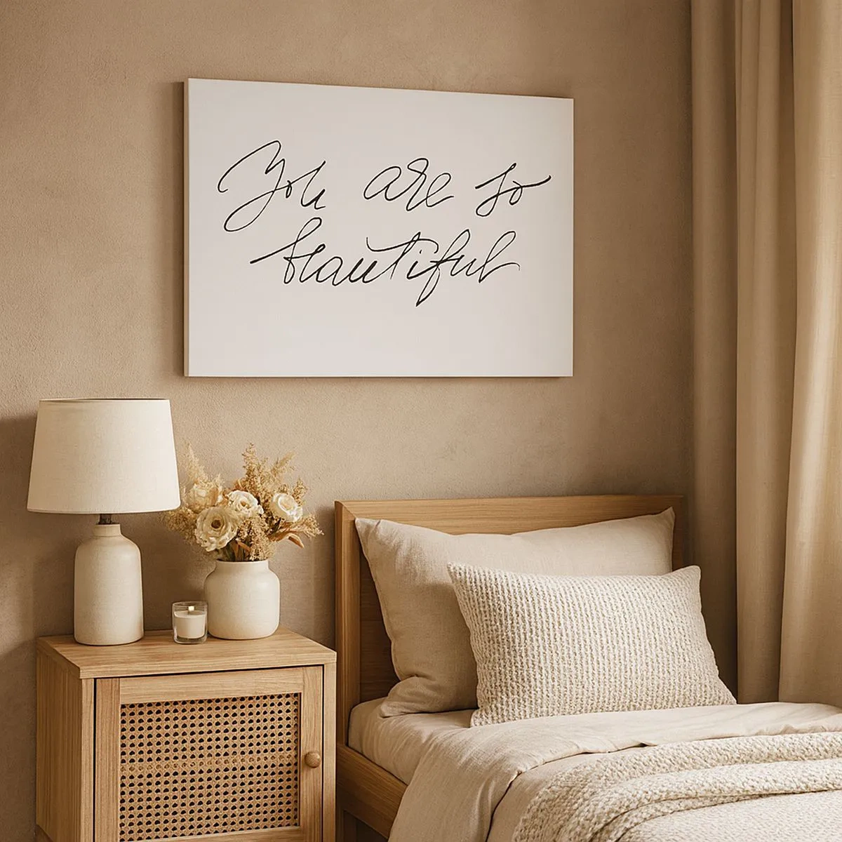 Schilderen op canvas - Zwart-wit opschrift 'Je bent zo mooi' - 70x50cm - Geloof het echt... - Moderne wanddecoratie voor woonkamer en slaapkamer ARTTOR
