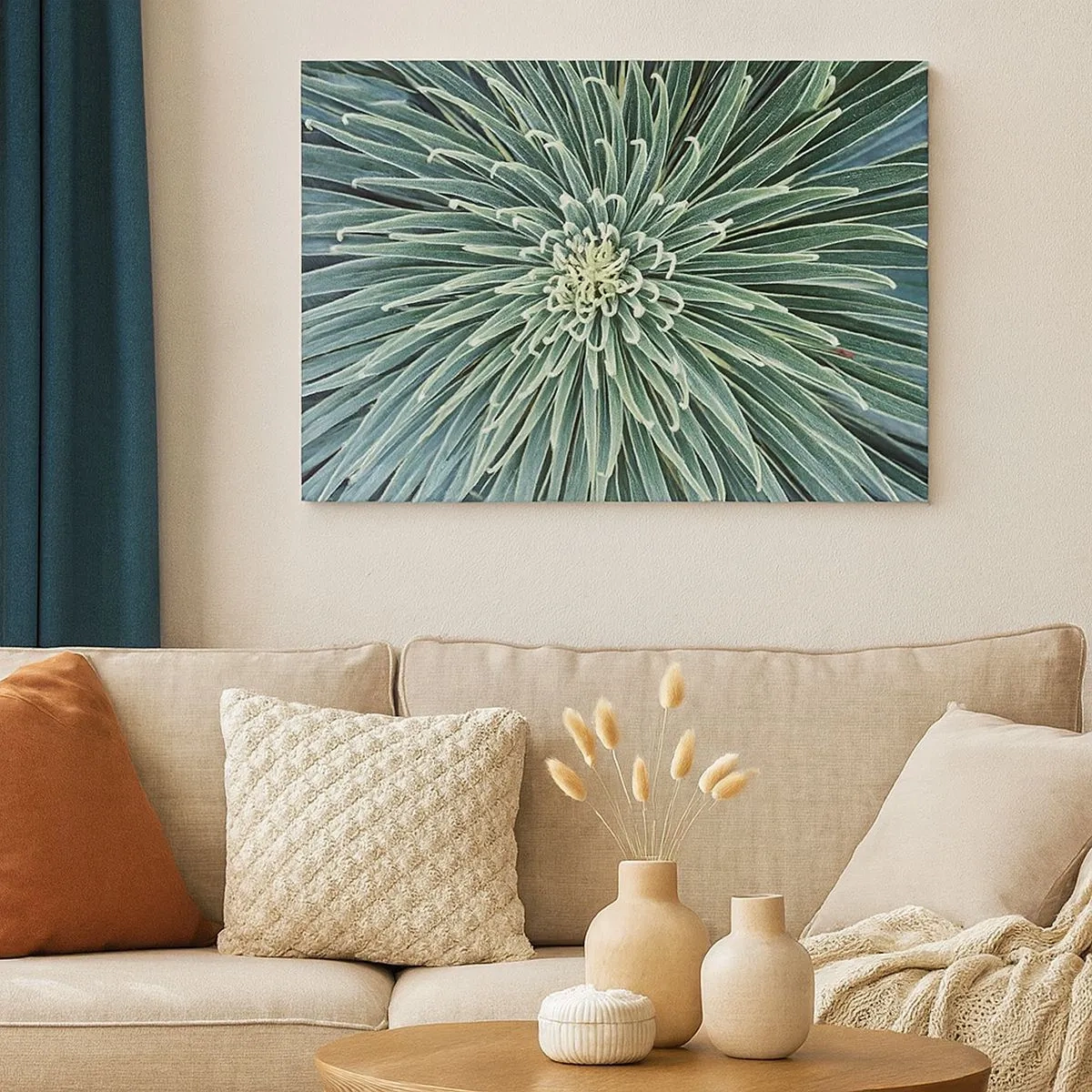 Schilderen op canvas - Symmetrische rangschikking van groene bladeren die op een ster lijken - 70x50cm - Een ster is geboren - Moderne wanddecoratie voor woonkamer en slaapkamer ARTTOR