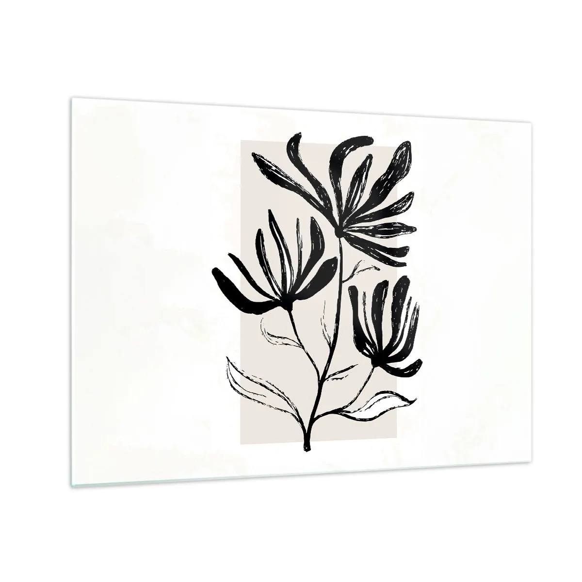 Schilderen op glas - Zwarte schets van een plant op een lichte achtergrond - 70x50cm - Schets voor het herbarium - Moderne wanddecoratie voor woonkamer en slaapkamer ARTTOR