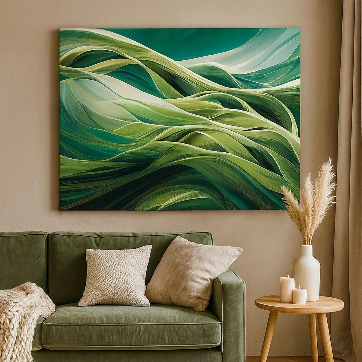 Schilderen op canvas - Dynamische lijnen in tinten groen - 70x50cm - Abstract groen spel - Moderne wanddecoratie voor woonkamer en slaapkamer ARTTOR