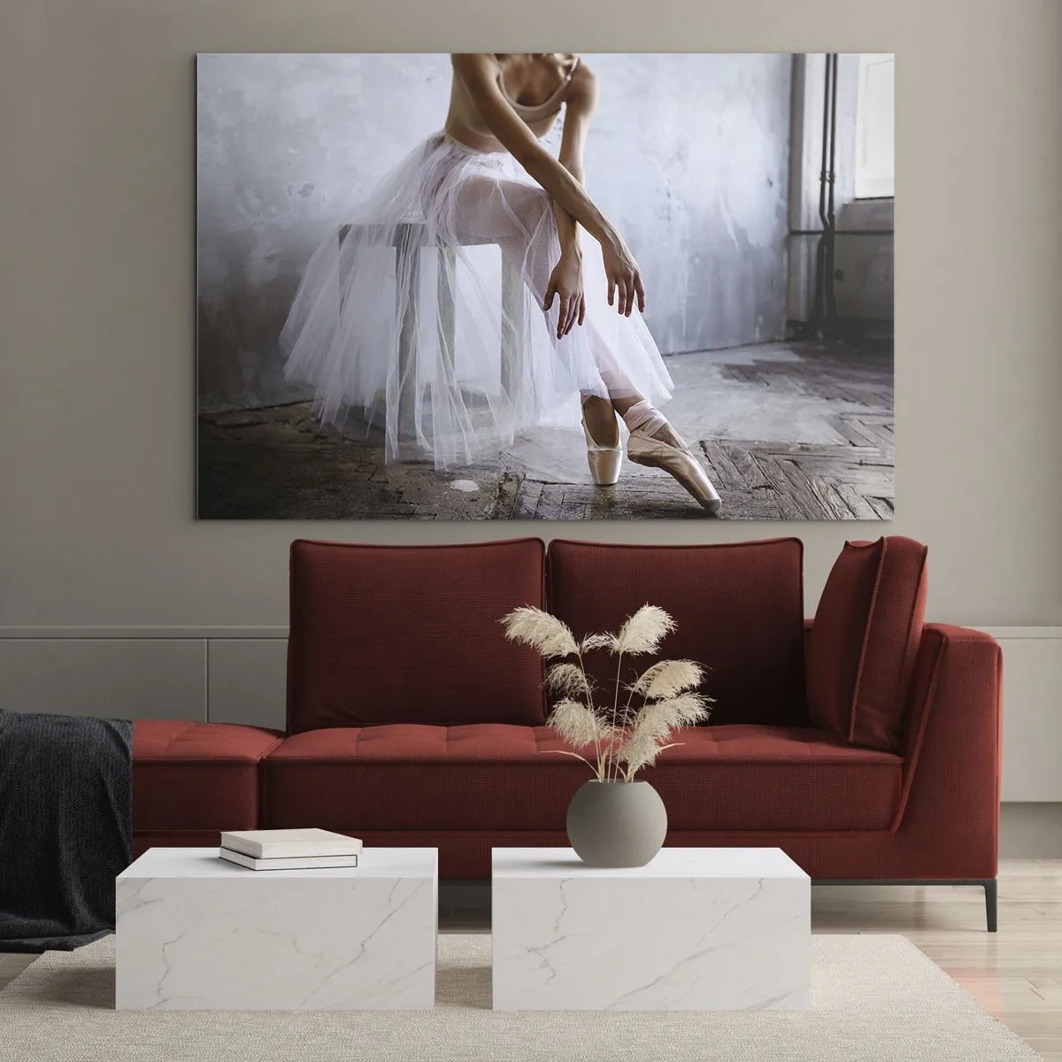 Schilderen op glas - Een ballerina in een tule rok rust in de hal - 70x50cm - Voordat de oprijlichten schijnen - Moderne wanddecoratie voor woonkamer en slaapkamer ARTTOR