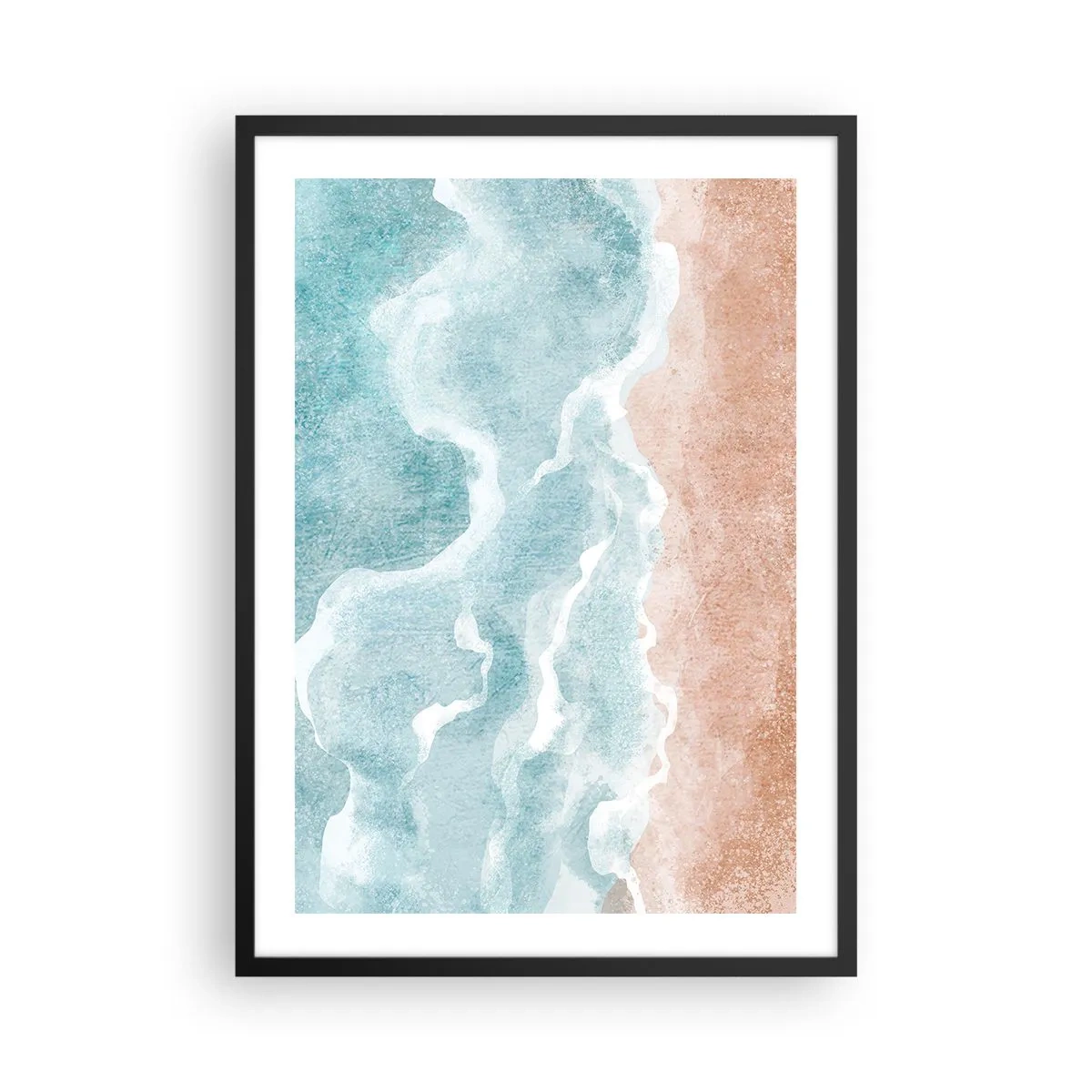 Poster in een zwarte lijst - Oceaan golven die het zandstrand raken - 50x70cm - Wolkenabstractie - Moderne wanddecoratie voor woonkamer en slaapkamer ARTTOR
