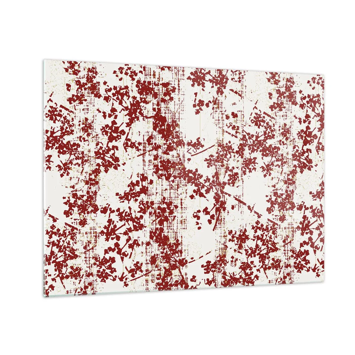 Schilderen op glas - Een bloemenpatroon in rood op een lichte, verweerde achtergrond - 70x50cm - Zoals oud calico - Moderne wanddecoratie voor woonkamer en slaapkamer ARTTOR