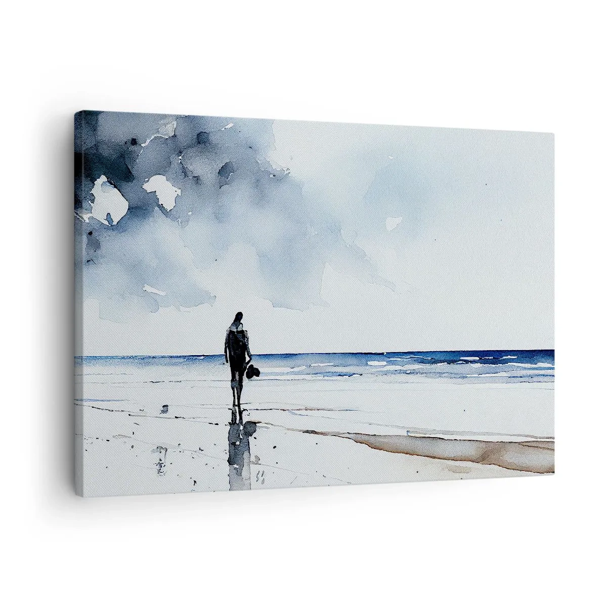 Schilderen op canvas - Een figuur op een strand in een kalme zeeomgeving - 70x50cm - Gesprek met de zee - Moderne wanddecoratie voor woonkamer en slaapkamer ARTTOR