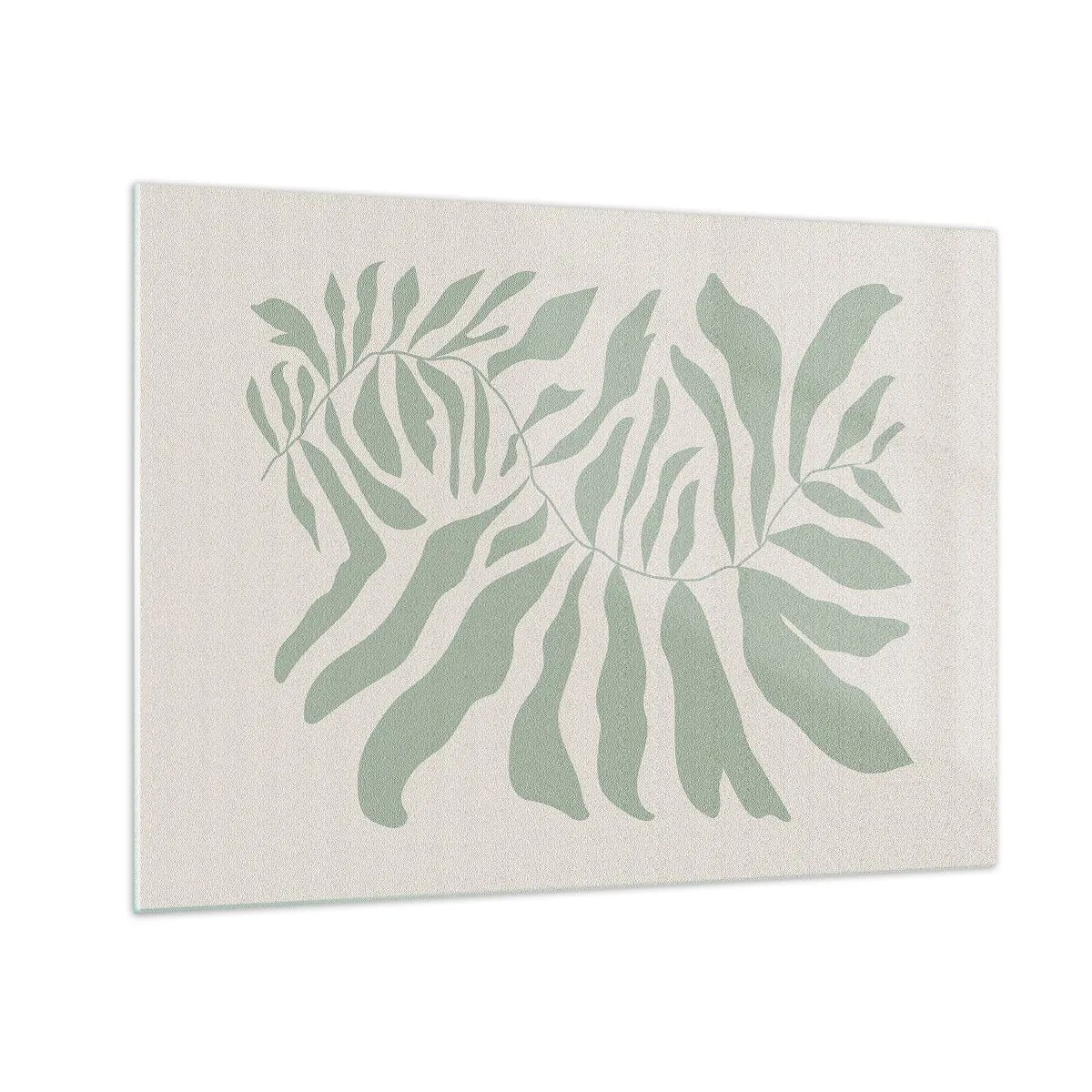 Schilderen op glas - Een smaragdgroene tak met organische vormen op een lichte achtergrond - 70x50cm - Smaragdgroene tak - Moderne wanddecoratie voor woonkamer en slaapkamer ARTTOR