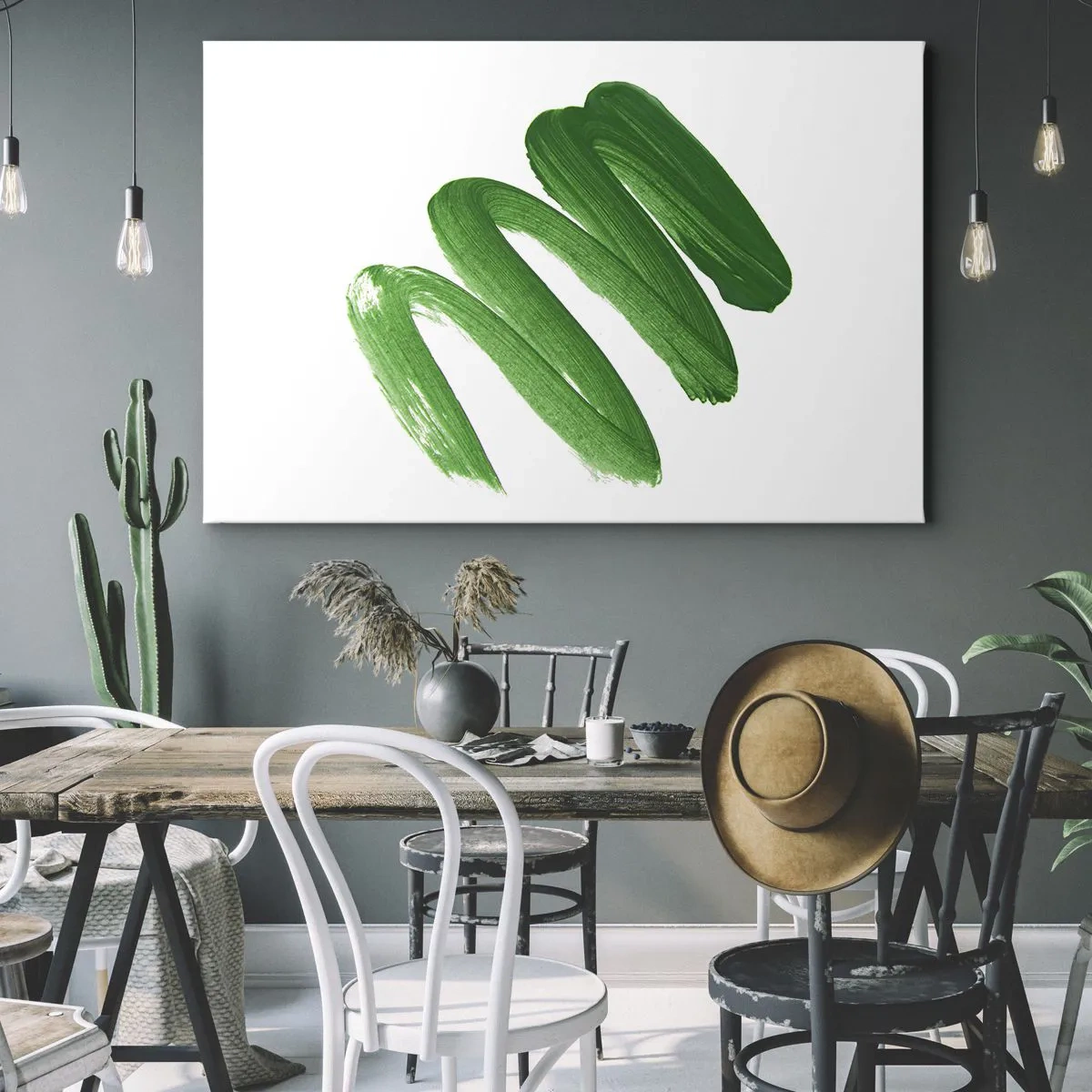 Schilderen op canvas - Groene abstracte penseelstreek op witte achtergrond - 70x50cm - Groene grap - Moderne wanddecoratie voor woonkamer en slaapkamer ARTTOR
