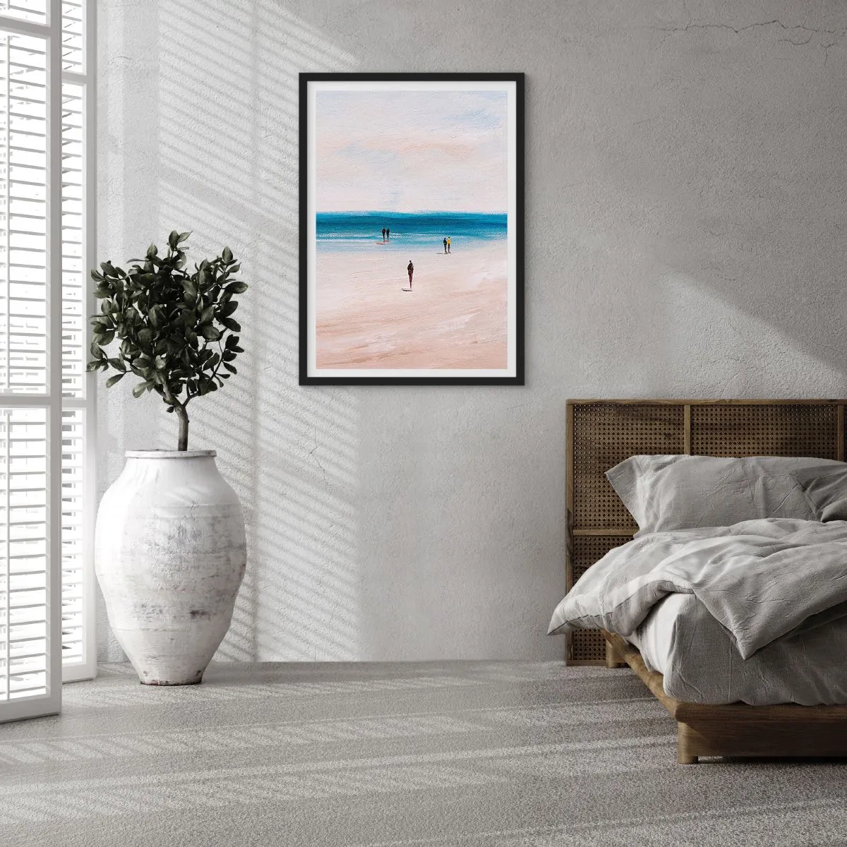 Poster in een zwarte lijst - Minimalistisch strandtafereel - 50x70cm - Een natuurlijke behoefte - Moderne wanddecoratie voor woonkamer en slaapkamer ARTTOR