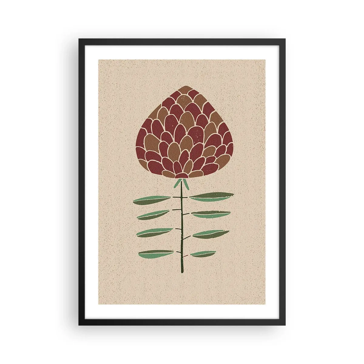 Poster in een zwarte lijst - Abstracte bloem in warme kleuren op een beige achtergrond - 50x70cm - Als een geweldige kerel - Moderne wanddecoratie voor woonkamer en slaapkamer ARTTOR
