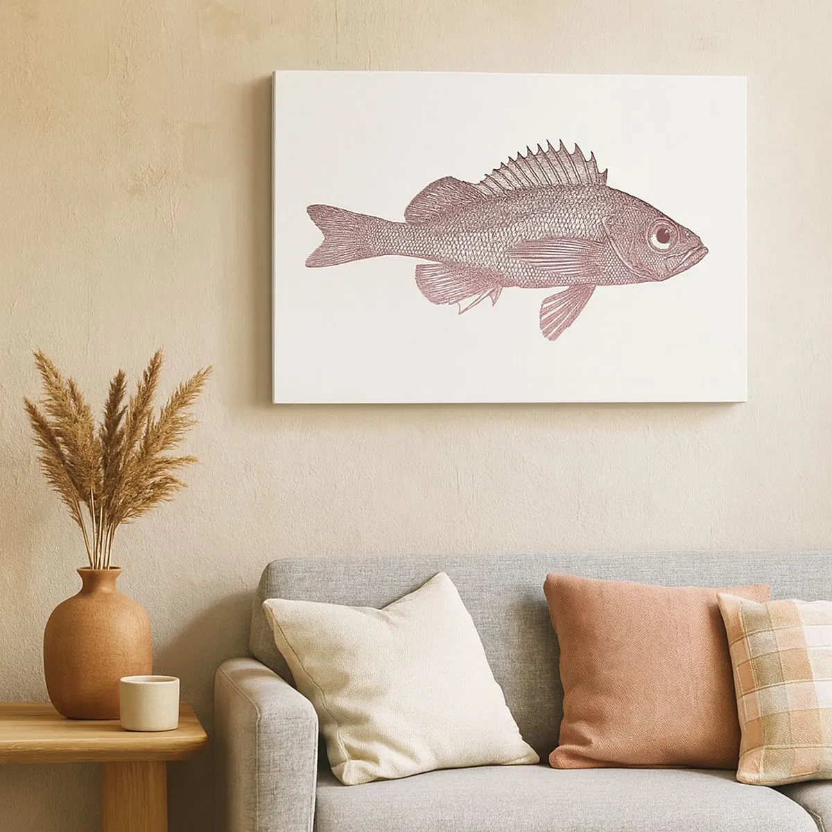 Schilderen op canvas - Gedetailleerde illustratie van een vis op een witte achtergrond - 70x50cm - Grote ogen vis - Moderne wanddecoratie voor woonkamer en slaapkamer ARTTOR