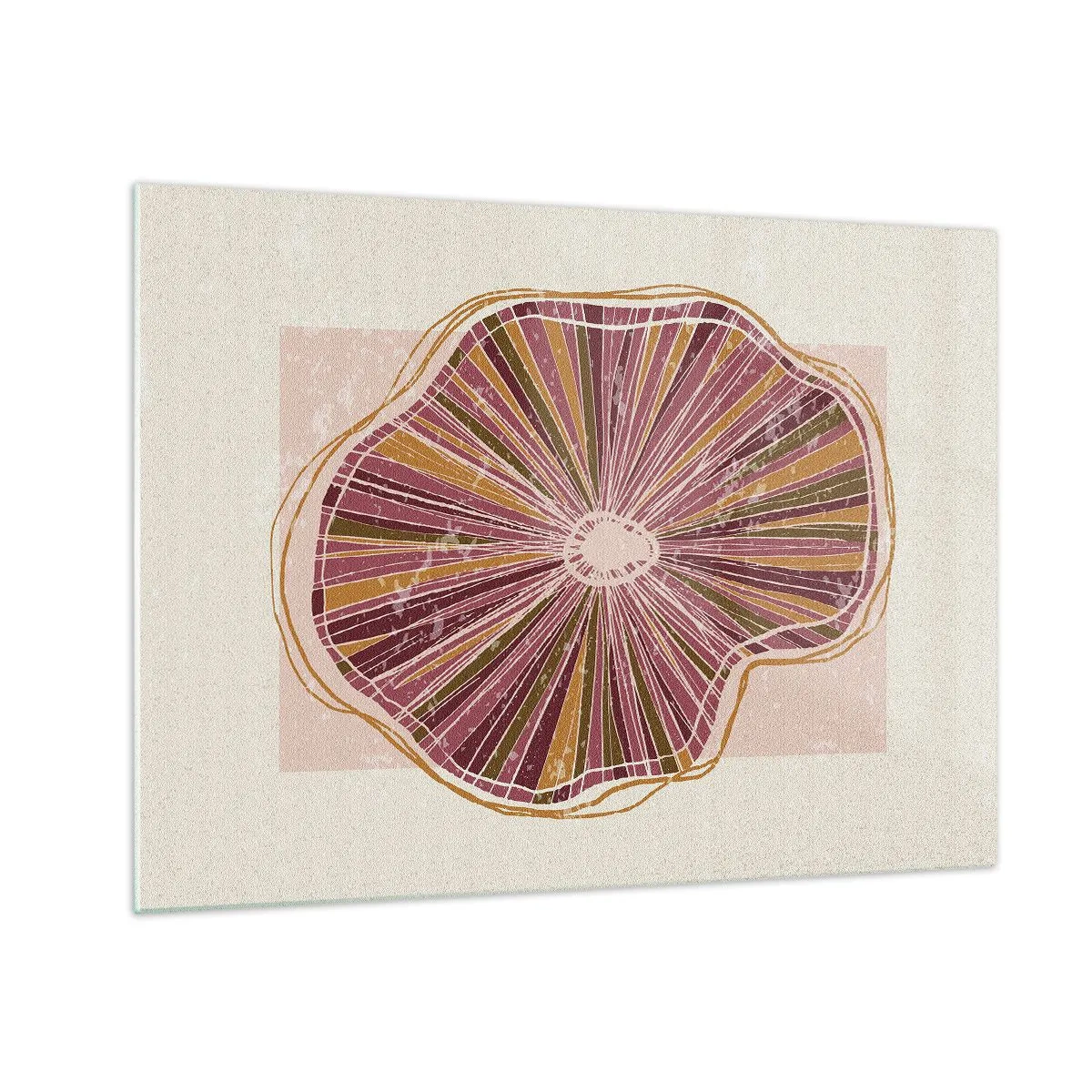 Schilderen op glas - Een stralende organische vorm in tinten roze en bruin - 70x50cm - Stralende abstractie - Moderne wanddecoratie voor woonkamer en slaapkamer ARTTOR