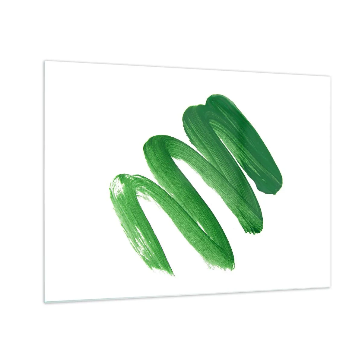Schilderen op glas - Dynamische groene penseelstreek op witte achtergrond - 70x50cm - Groene grap - Moderne wanddecoratie voor woonkamer en slaapkamer ARTTOR
