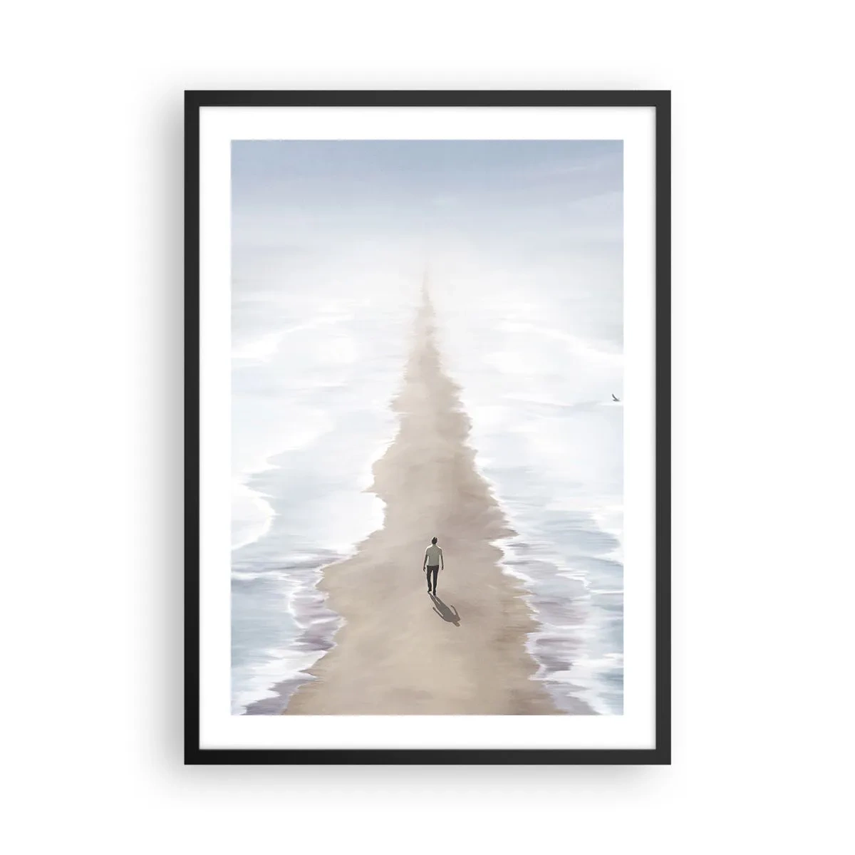 Poster in een zwarte lijst - Een figuur wandelt alleen langs een pad tussen kalm water. - 50x70cm - Een gouden toekomst - Moderne wanddecoratie voor woonkamer en slaapkamer ARTTOR