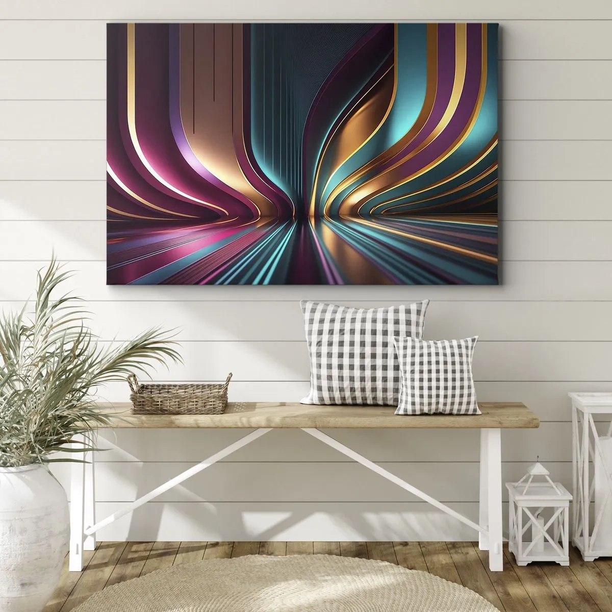 Schilderen op canvas - Futuristische abstractie met intense kleuren en rondingen - 70x50cm - Architectuur van licht - Moderne wanddecoratie voor woonkamer en slaapkamer ARTTOR