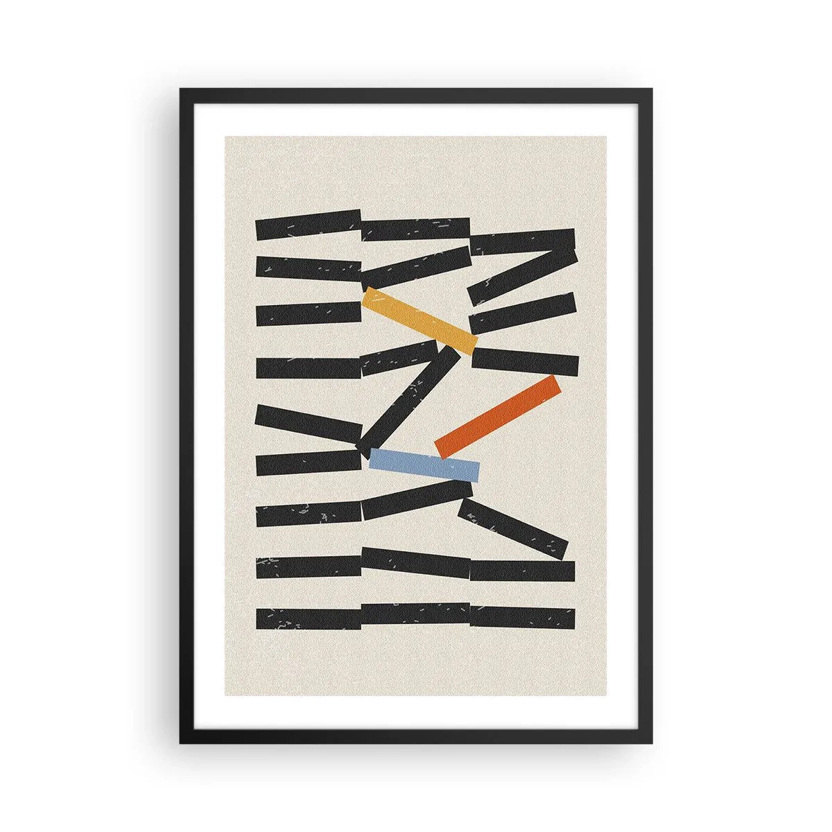 Poster in een zwarte lijst - Abstracte geometrische compositie met kleurrijke accenten - 50x70cm - Domino – compositie - Moderne wanddecoratie voor woonkamer en slaapkamer ARTTOR