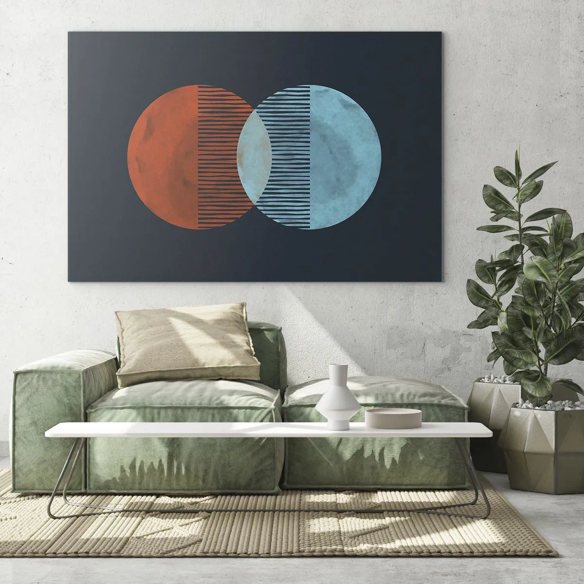 Schilderen op glas - Twee elkaar kruisende kleurrijke planeten met een geometrisch patroon - 70x50cm - Astronomische fantasie - Moderne wanddecoratie voor woonkamer en slaapkamer ARTTOR