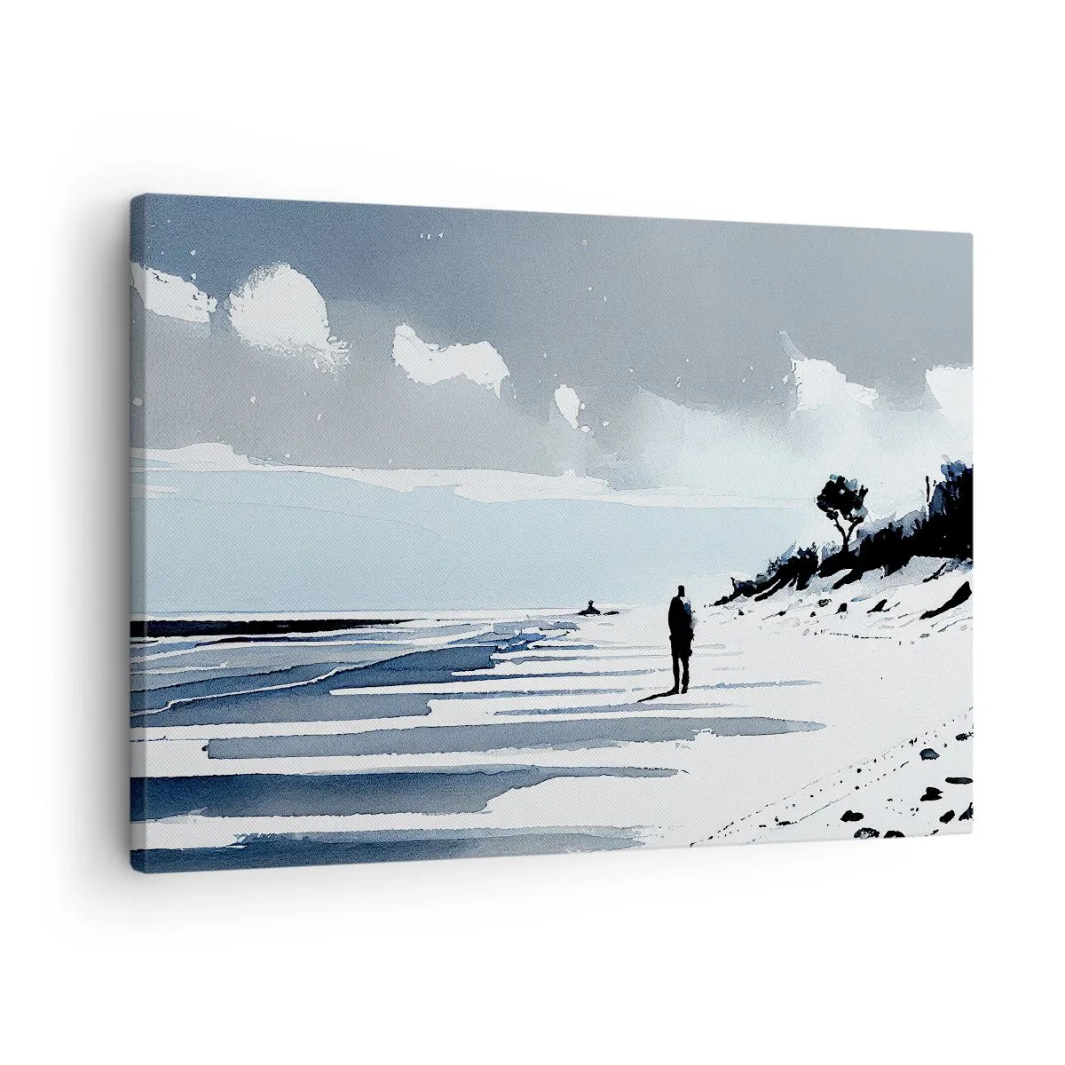 Schilderen op canvas - Een eenzame figuur die over een leeg strand loopt - 70x50cm - Alleen - Moderne wanddecoratie voor woonkamer en slaapkamer ARTTOR