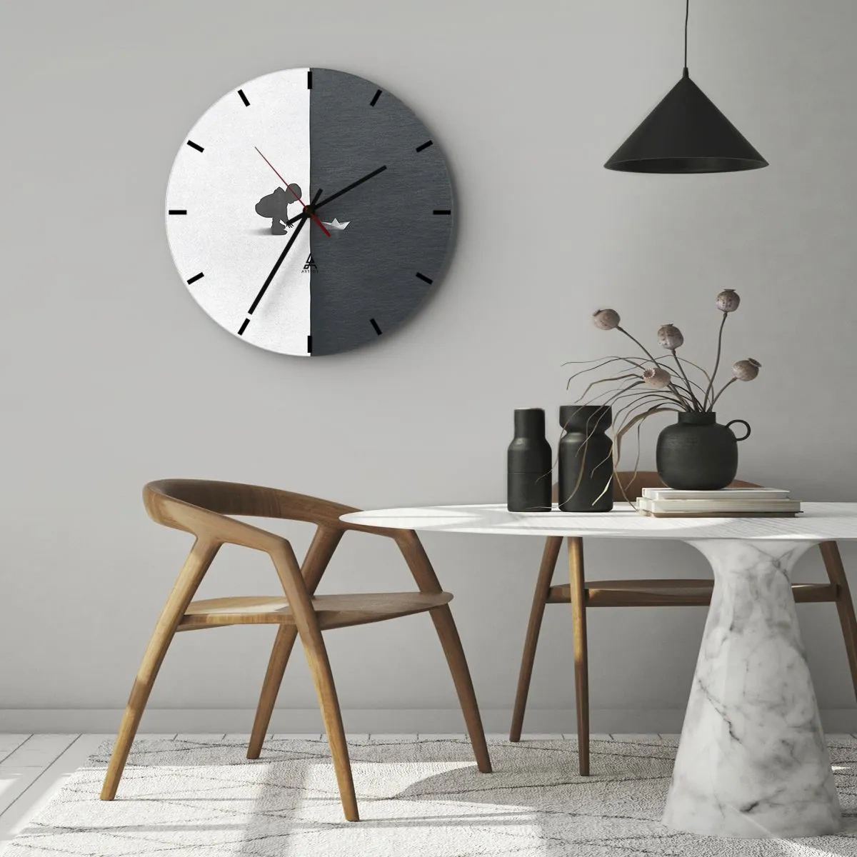 Wandklok - Klok - Silhouet van een kind met een papieren bootje tegen een contrasterende achtergrond - 30x30cm - Geweldige expeditie - Moderne wanddecoratie voor woonkamer, keuken en slaapkamer ARTTOR