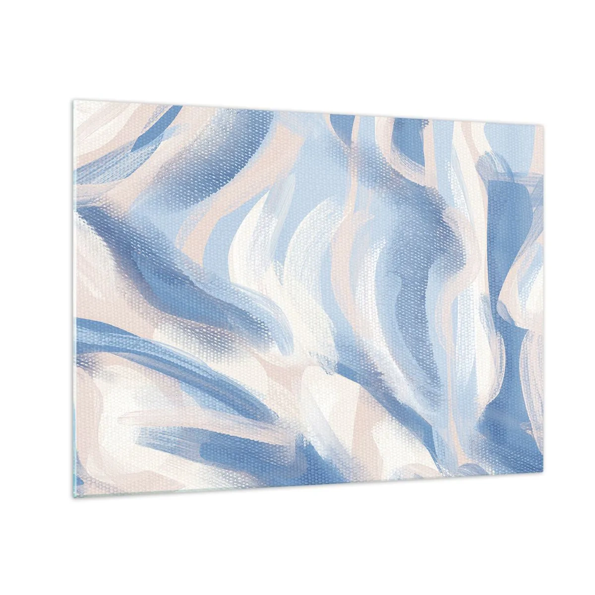 Schilderen op glas - Abstracte penseelstreken in blauw, wit en beige in een golvende vorm - 70x50cm - Blauwe golven - Moderne wanddecoratie voor woonkamer en slaapkamer ARTTOR