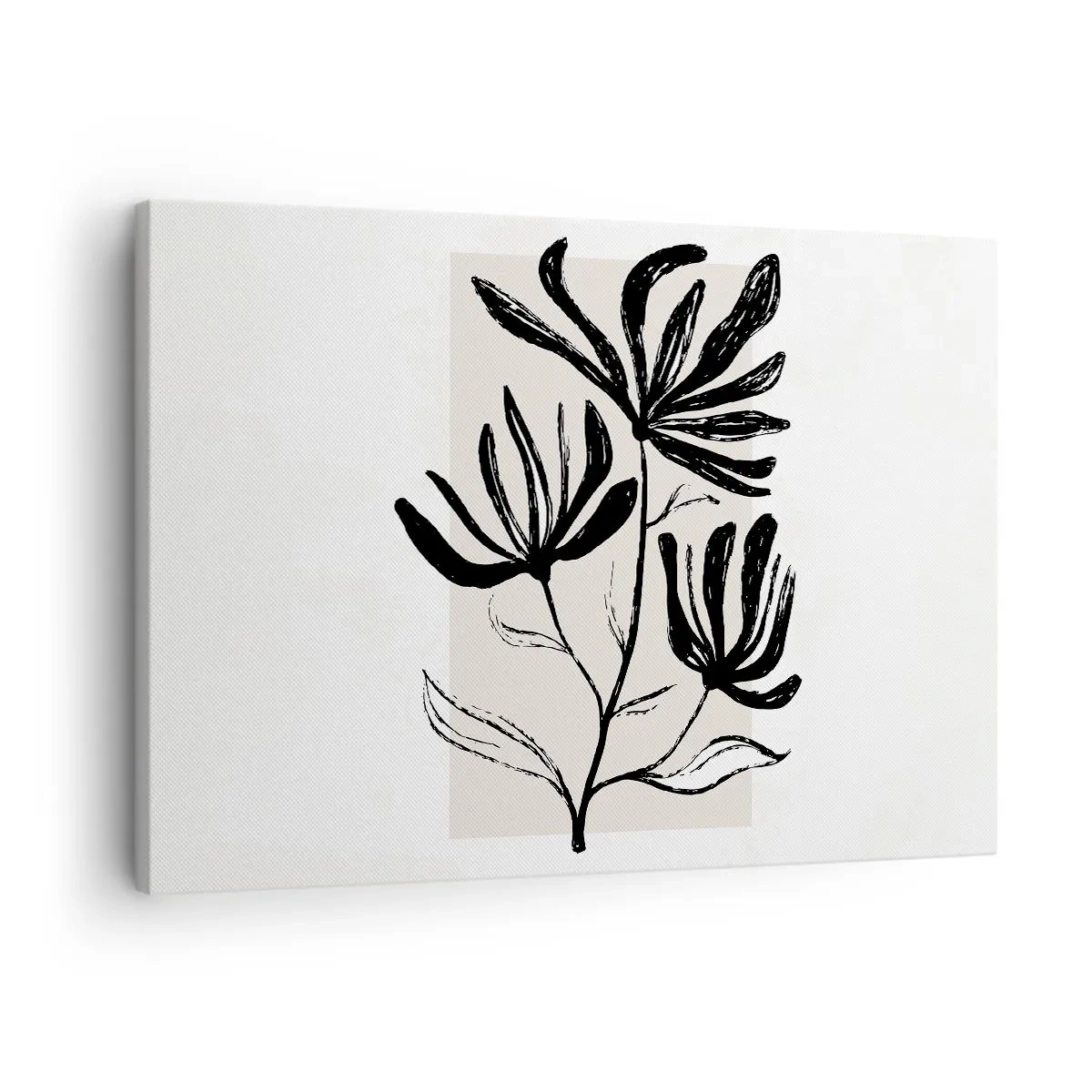 Schilderen op canvas - Minimalistisch zwart-wit bloemenmotief - 70x50cm - Schets voor het herbarium - Moderne wanddecoratie voor woonkamer en slaapkamer ARTTOR