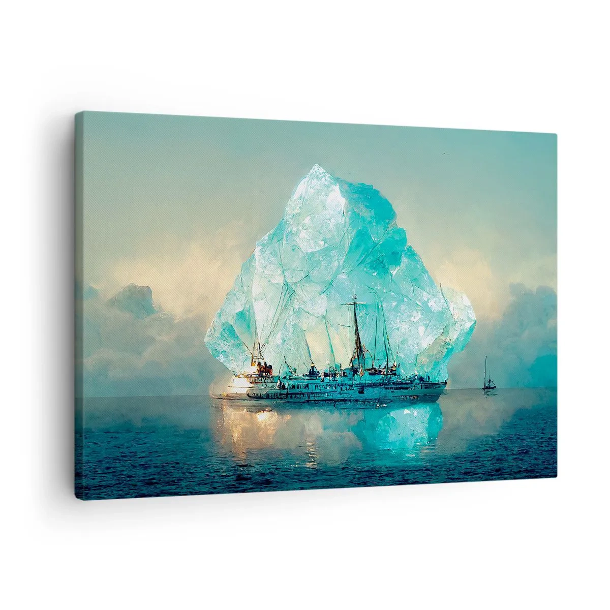 Schilderen op canvas - Een schip met een majestueuze ijsberg op de achtergrond - 70x50cm - Arctische diamant - Moderne wanddecoratie voor woonkamer en slaapkamer ARTTOR