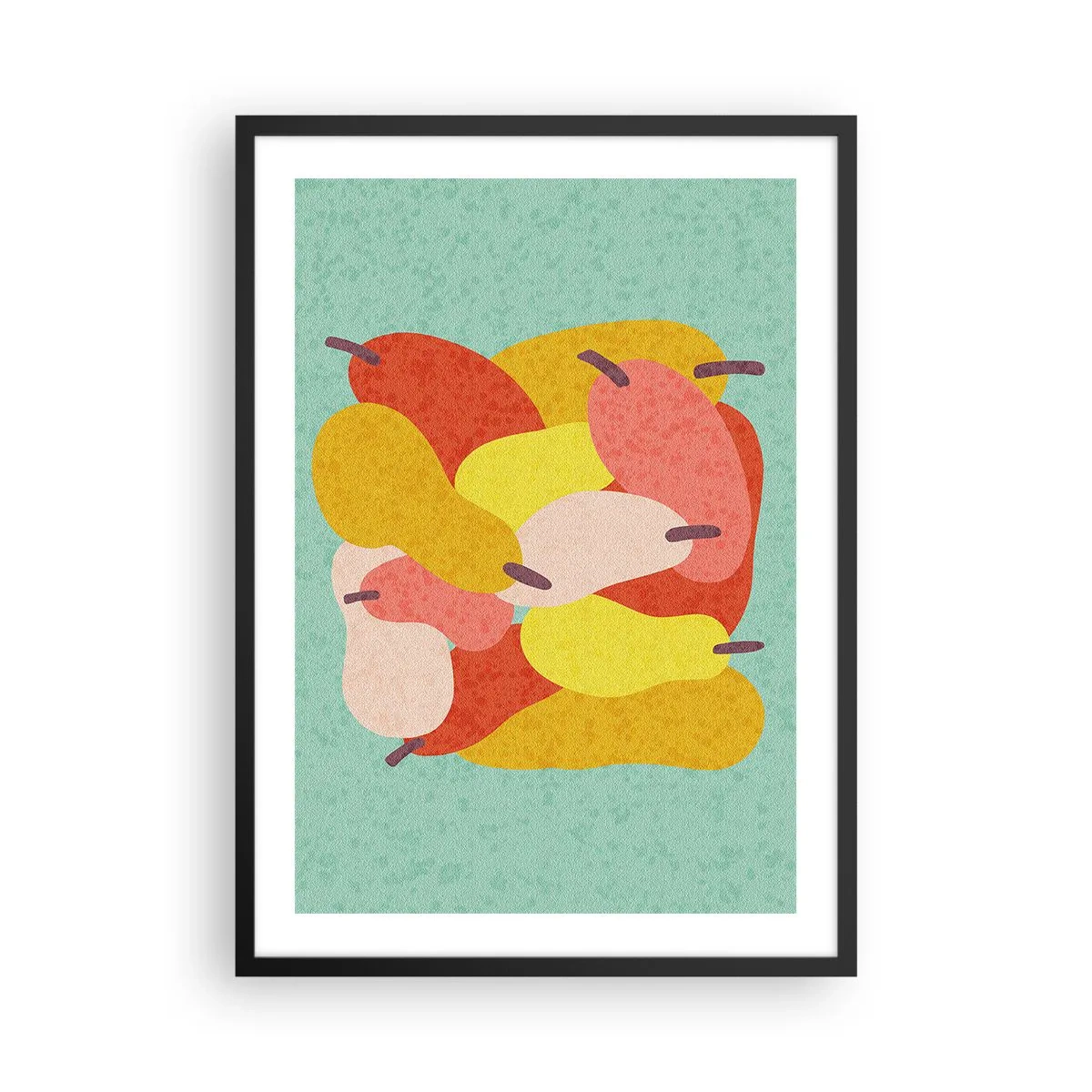 Poster in een zwarte lijst - Kleurrijke illustratie van peren op een turquoise achtergrond - 50x70cm - Probeer de zomerzon - Moderne wanddecoratie voor woonkamer en slaapkamer ARTTOR