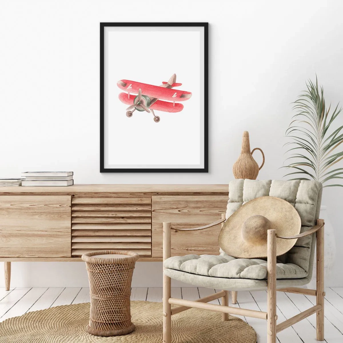 Poster in een zwarte lijst - Een charmante rode retro dubbeldekker - 50x70cm - Klaar voor hoge vluchten - Moderne wanddecoratie voor woonkamer en slaapkamer ARTTOR