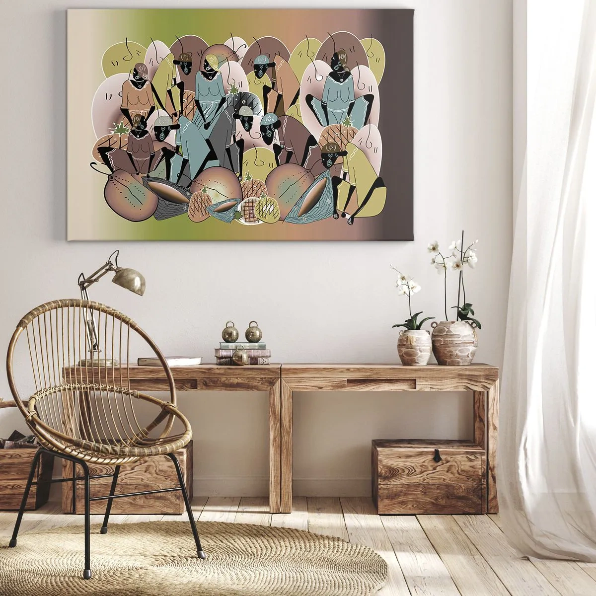 Schilderen op canvas - Een kleurrijke abstracte compositie geïnspireerd door de Afrikaanse cultuur - 70x50cm - Er komt een geweldige vakantie aan - Moderne wanddecoratie voor woonkamer en slaapkamer ARTTOR
