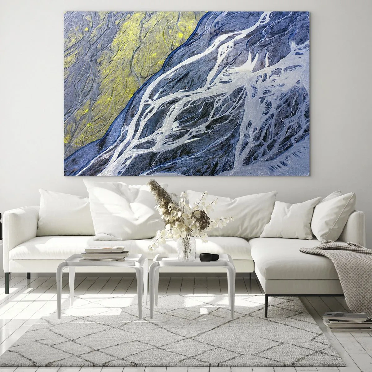 Schilderen op glas - Een vogelperspectief op het aardoppervlak met kronkelende stromen - 70x50cm - Rotstekeningen van de natuur - Moderne wanddecoratie voor woonkamer en slaapkamer ARTTOR