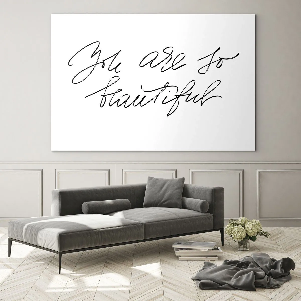 Schilderen op glas - 'Je bent zo mooi' citaat in een elegante, kalligrafische stijl - 70x50cm - Geloof het echt... - Moderne wanddecoratie voor woonkamer en slaapkamer ARTTOR