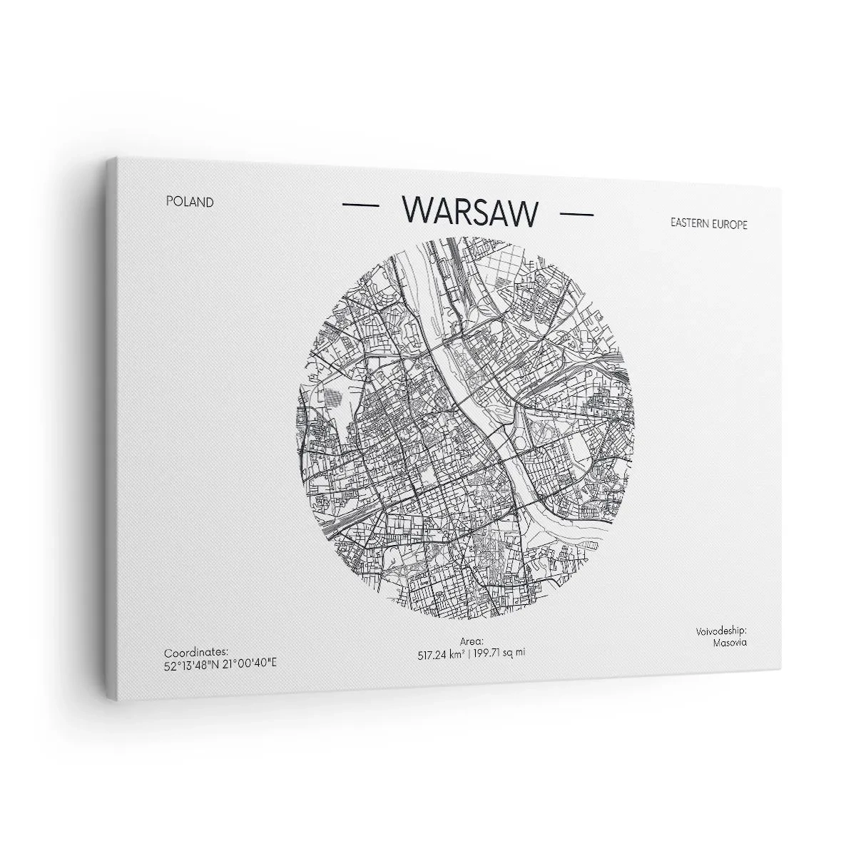 Schilderen op canvas - Een kaart van Warschau in minimalistische stijl - 70x50cm - Anatomie van Warschau - Moderne wanddecoratie voor woonkamer en slaapkamer ARTTOR