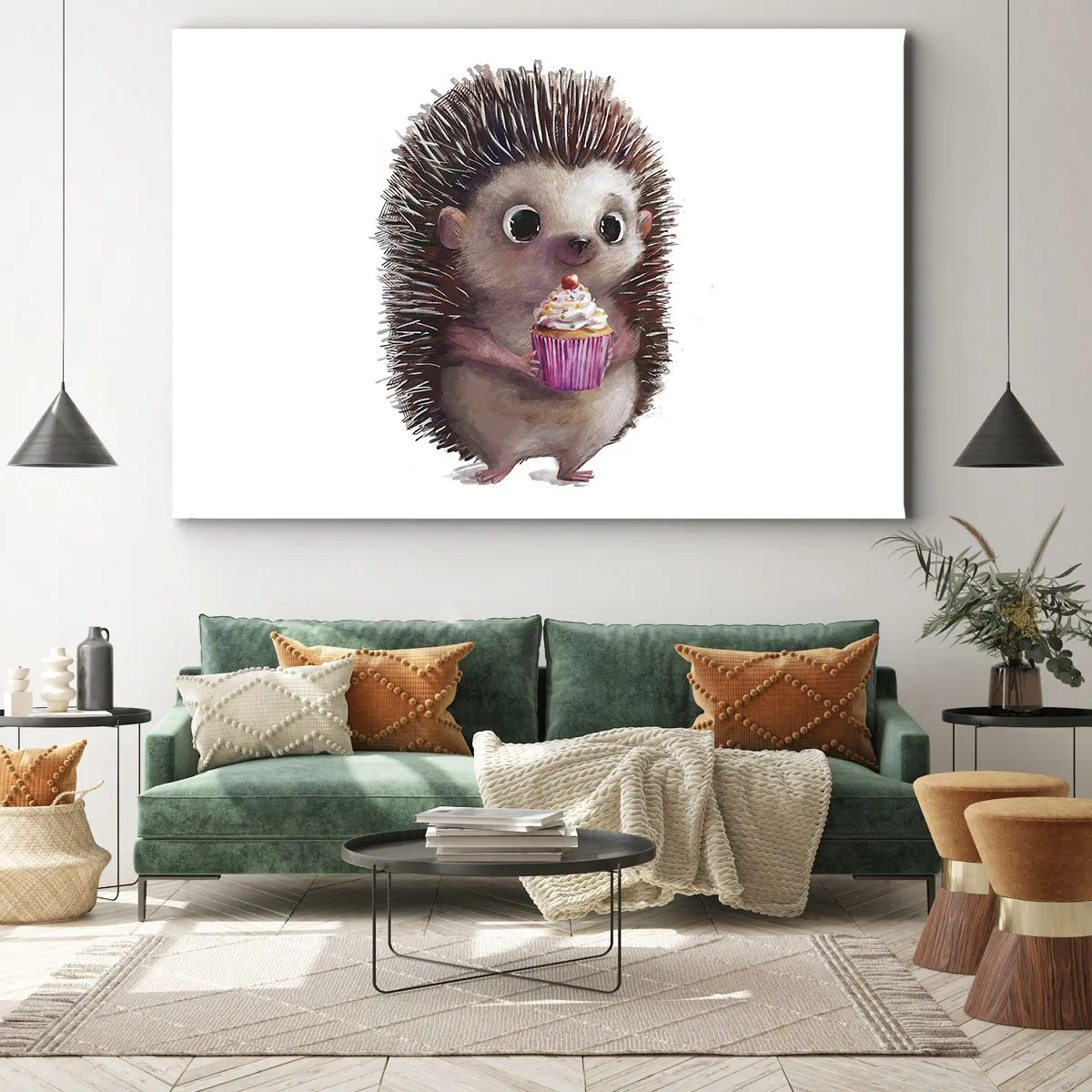 Schilderen op canvas - Een schattige egeltje met een cupcake - 70x50cm - De vakantie is elke dag - Moderne wanddecoratie voor woonkamer en slaapkamer ARTTOR