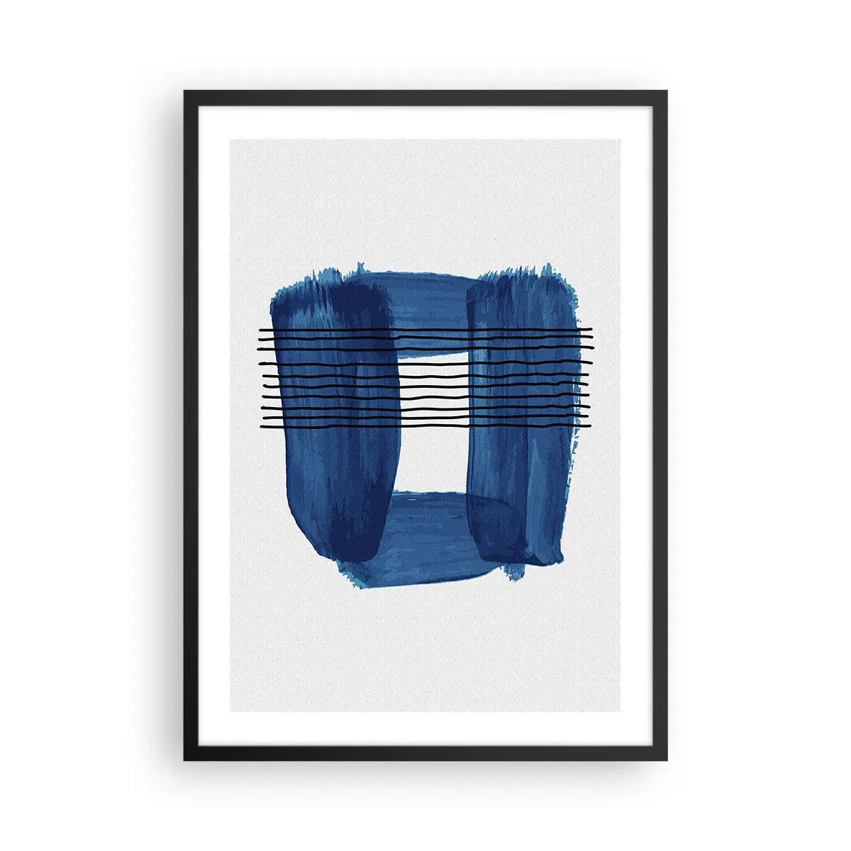 Poster in een zwarte lijst - Abstracte compositie in tinten blauw - 50x70cm - Blauwe en zwarte compositie - Moderne wanddecoratie voor woonkamer en slaapkamer ARTTOR