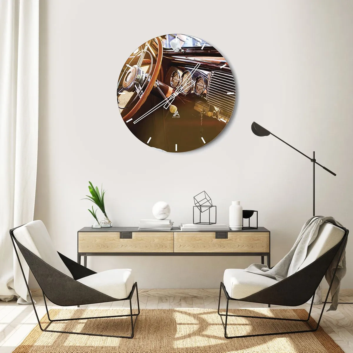 Wandklok - Klok - Klassieke auto-interieur met houten afwerking - 30x30cm - Een adem van luxe uit het verleden - Moderne wanddecoratie voor woonkamer, keuken en slaapkamer ARTTOR