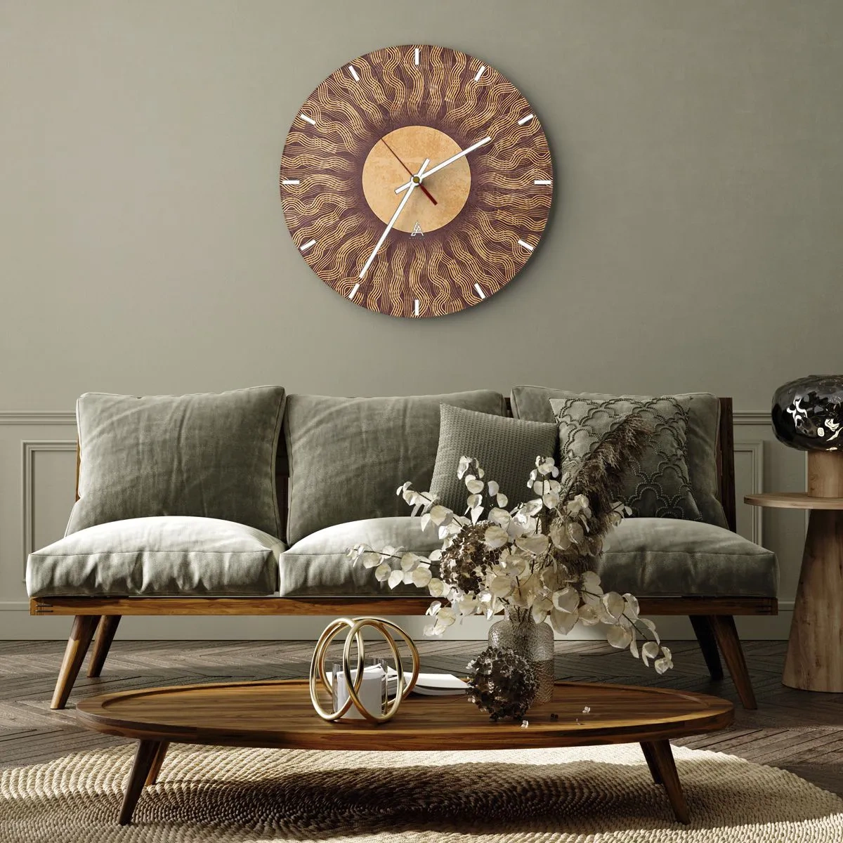 Wandklok - Klok - Zonnewijzerplaat met stralend patroon in warme kleuren - 30x30cm - Zon icoon - Moderne wanddecoratie voor woonkamer, keuken en slaapkamer ARTTOR