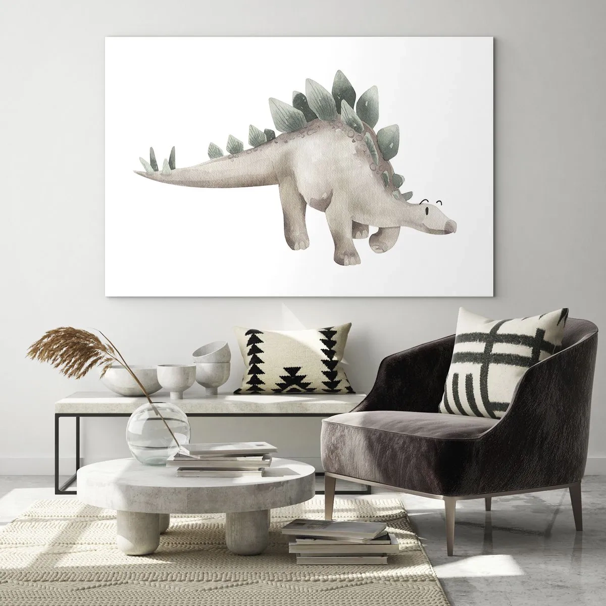 Schilderen op glas - Een schattige dinosaurus in pastelkleuren op een witte achtergrond - 70x50cm - Jouw vried - Moderne wanddecoratie voor woonkamer en slaapkamer ARTTOR