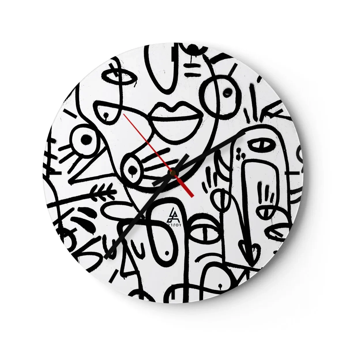 Wandklok - Klok - Abstracte lijntekeningen op een witte achtergrond - 30x30cm - Gezichten en luchtspiegelingen - Moderne wanddecoratie voor woonkamer, keuken en slaapkamer ARTTOR