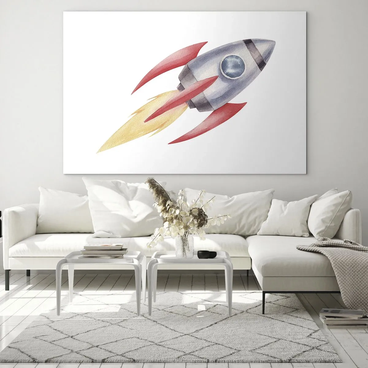 Schilderen op glas - Een kleurrijke raket die door de ruimte vliegt - 70x50cm - Hoger, sneller, verder - Moderne wanddecoratie voor woonkamer en slaapkamer ARTTOR