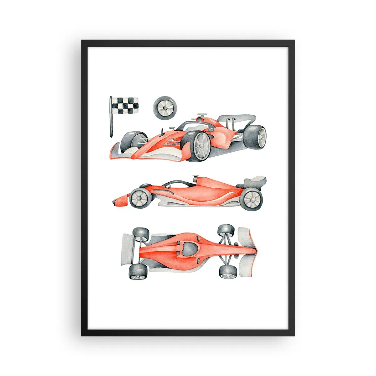 Poster in een zwarte lijst - Aquarelillustratie van een raceauto - 50x70cm - Jaag je droom na - Moderne wanddecoratie voor woonkamer en slaapkamer ARTTOR