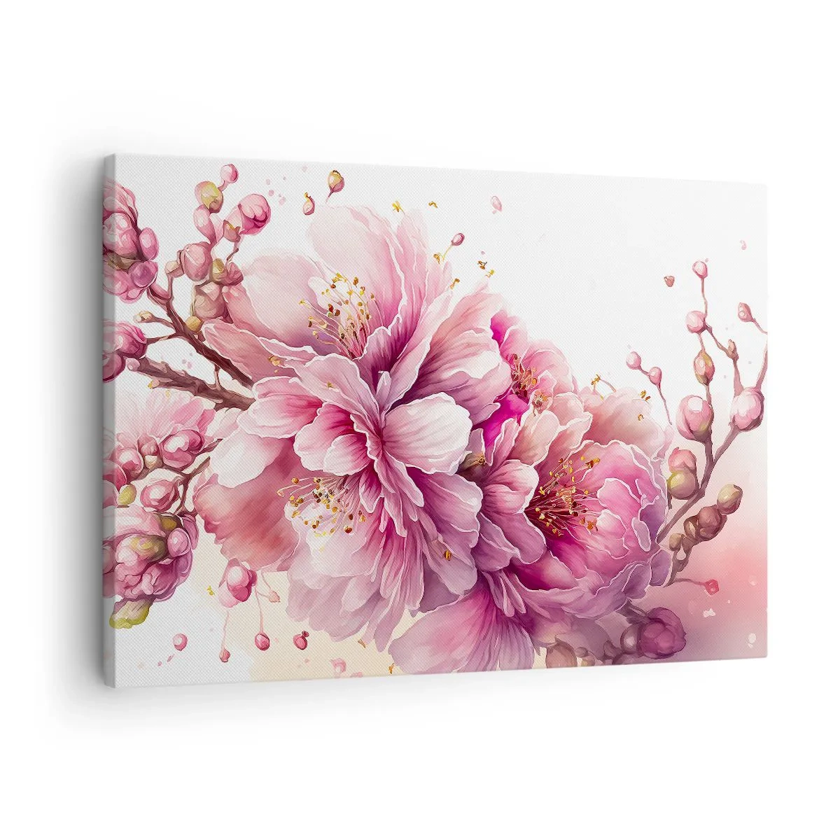 Schilderen op canvas - Tedere kersenbloesems in volle bloei tegen een lichte achtergrond - 70x50cm - Kersenbloesem - Moderne wanddecoratie voor woonkamer en slaapkamer ARTTOR