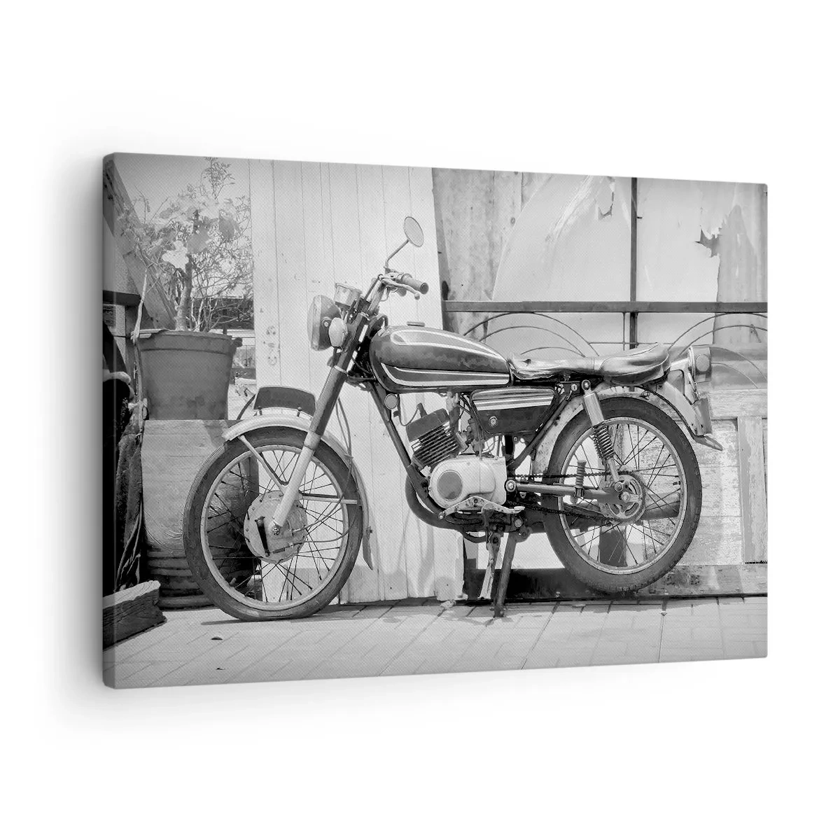 Schilderen op canvas - Zwart-witfoto van een klassieke motorfiets - 70x50cm - Klassiek boven alles - Moderne wanddecoratie voor woonkamer en slaapkamer ARTTOR