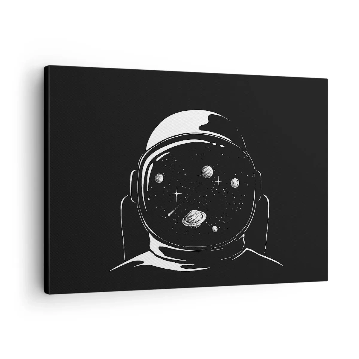 Schilderen op canvas - Een minimalistische astronautenhelm met uitzicht op de ruimte - 70x50cm - Mooi uitzicht - Moderne wanddecoratie voor woonkamer en slaapkamer ARTTOR