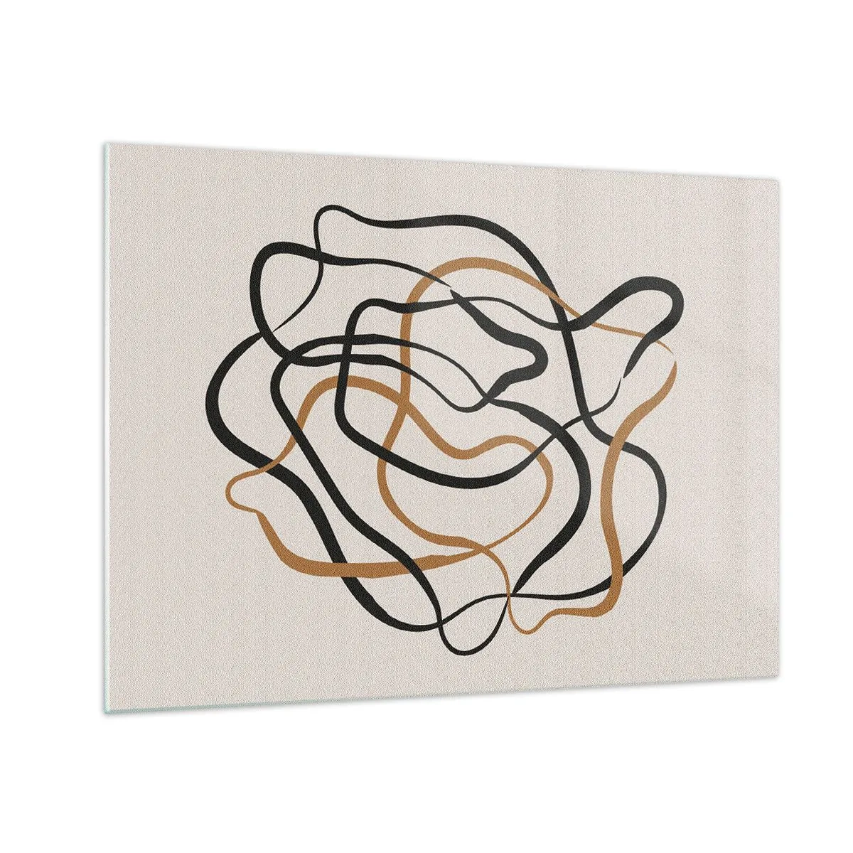 Schilderen op glas - Een abstracte wirwar van lijnen in zwart en bruin. - 70x50cm - Alles ging mis - Moderne wanddecoratie voor woonkamer en slaapkamer ARTTOR