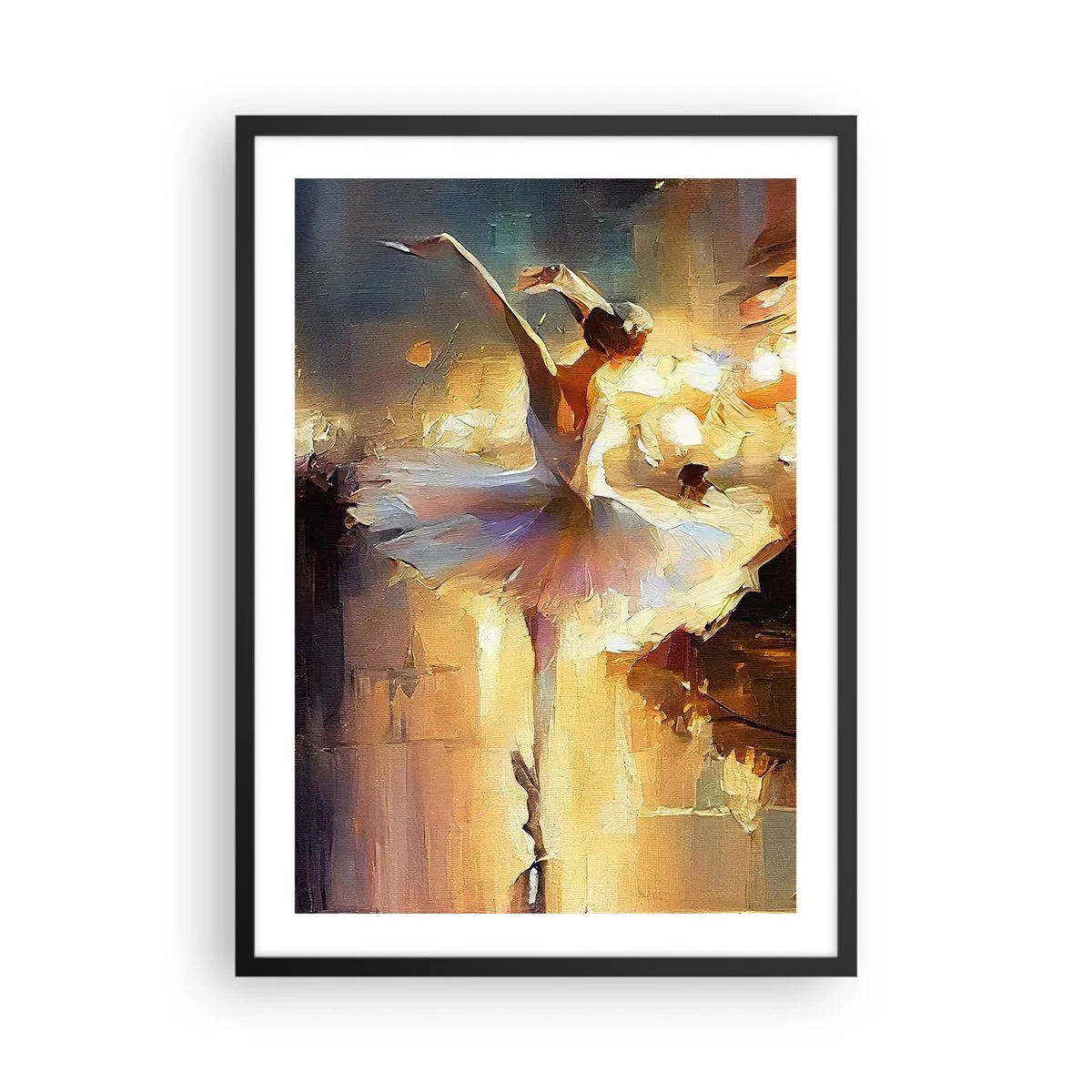 Poster in een zwarte lijst - Een ballerina in het gouden licht van het podium - 50x70cm - Wonder op straat - Moderne wanddecoratie voor woonkamer en slaapkamer ARTTOR