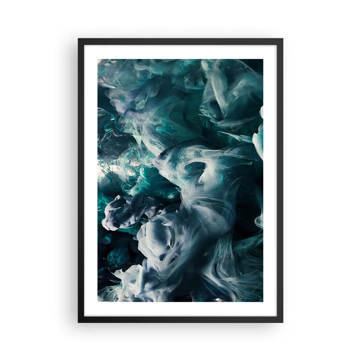 Poster in een zwarte lijst - Een abstracte compositie van wervelende kleuren in tinten groen en blauw. - 50x70cm - De nobele kilheid van steen - Moderne wanddecoratie voor woonkamer en slaapkamer ARTTOR