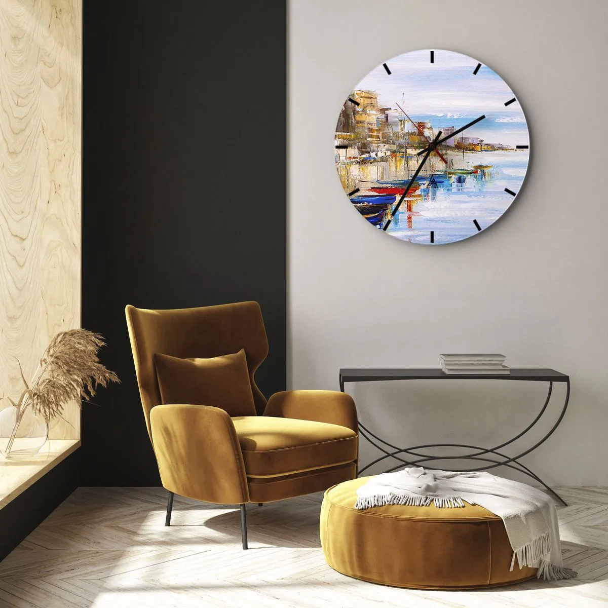 Wandklok - Klok - Een kleurrijk stedelijk toevluchtsoord in impressionistische stijl - 30x30cm - Een veelkleurig stedelijk toevluchtsoord - Moderne wanddecoratie voor woonkamer, keuken en slaapkamer ARTTOR