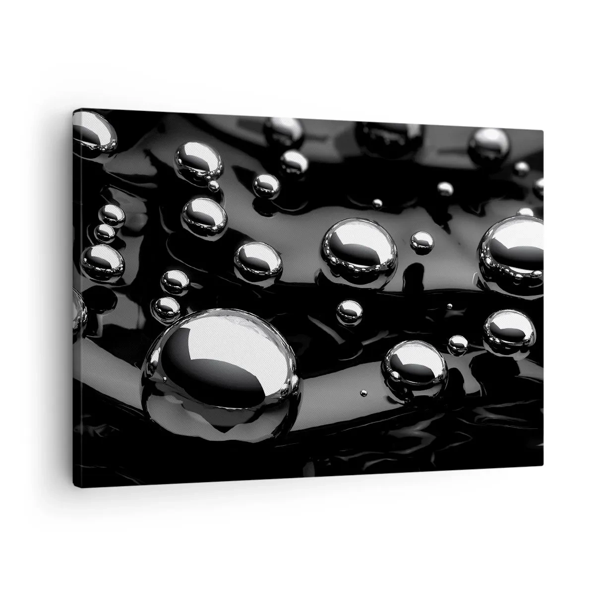 Schilderen op canvas - Abstracte druppels op een zwart oppervlak - 70x50cm - Uit het zwarte water - Moderne wanddecoratie voor woonkamer en slaapkamer ARTTOR