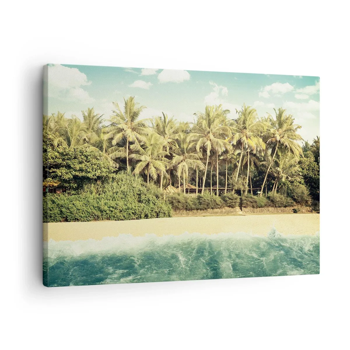Schilderen op canvas - Tropisch strand met palmbomen en turquoise zee - 70x50cm - Hoe zit het hier? - Moderne wanddecoratie voor woonkamer en slaapkamer ARTTOR