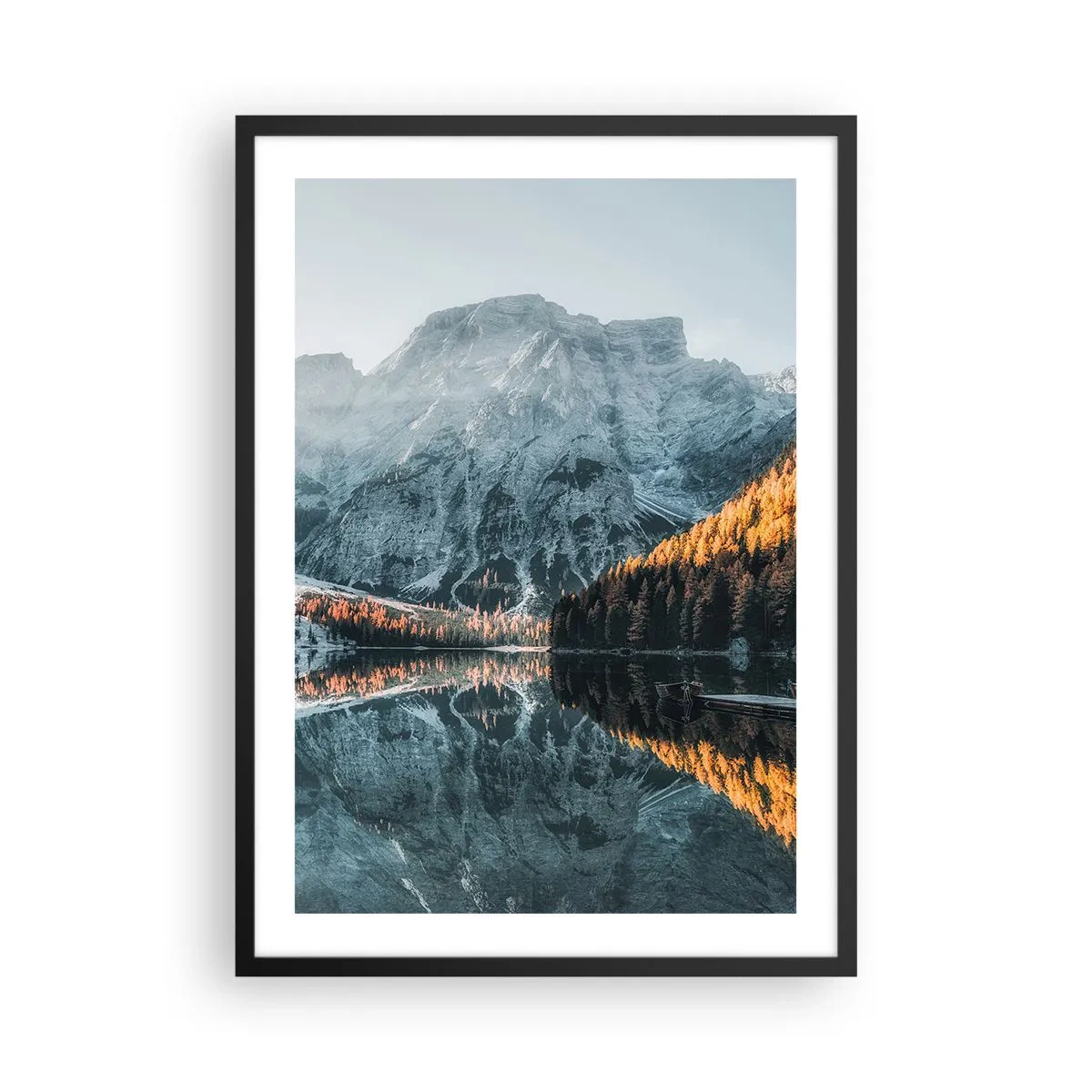Poster in een zwarte lijst - Berglandschap weerspiegeld in het meer bij zonsondergang - 50x70cm - Spiegel landschap - Moderne wanddecoratie voor woonkamer en slaapkamer ARTTOR