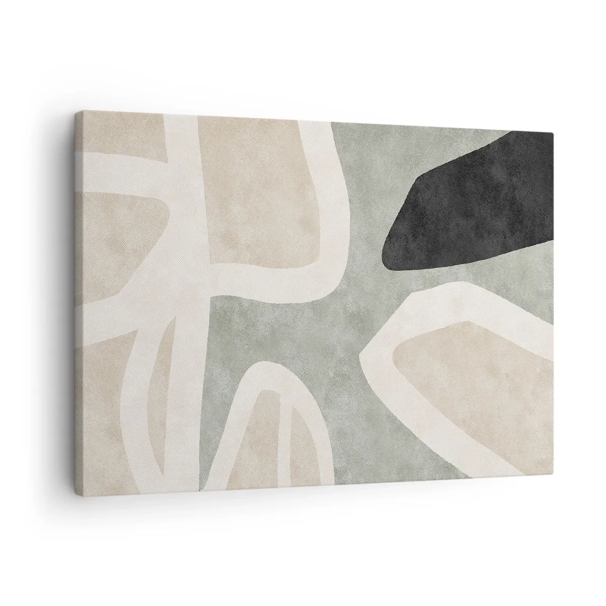 Schilderen op canvas - Abstracte vormen in gedempte kleuren - 70x50cm - Compositie met een zwart motief - Moderne wanddecoratie voor woonkamer en slaapkamer ARTTOR